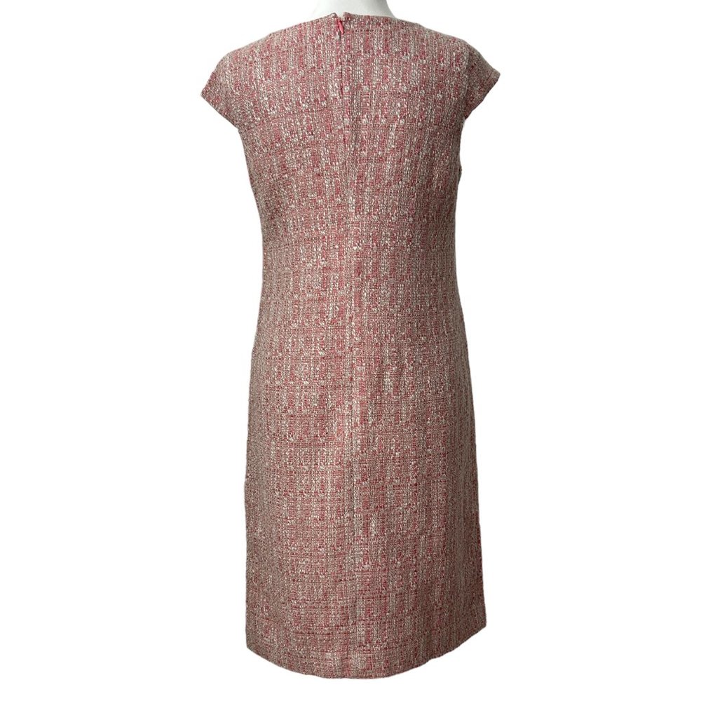 Talbots Petites Pink White Tweed V-Neck Cap Sleeve Sheath Midi Dress (2P) - Picture 2 of 16